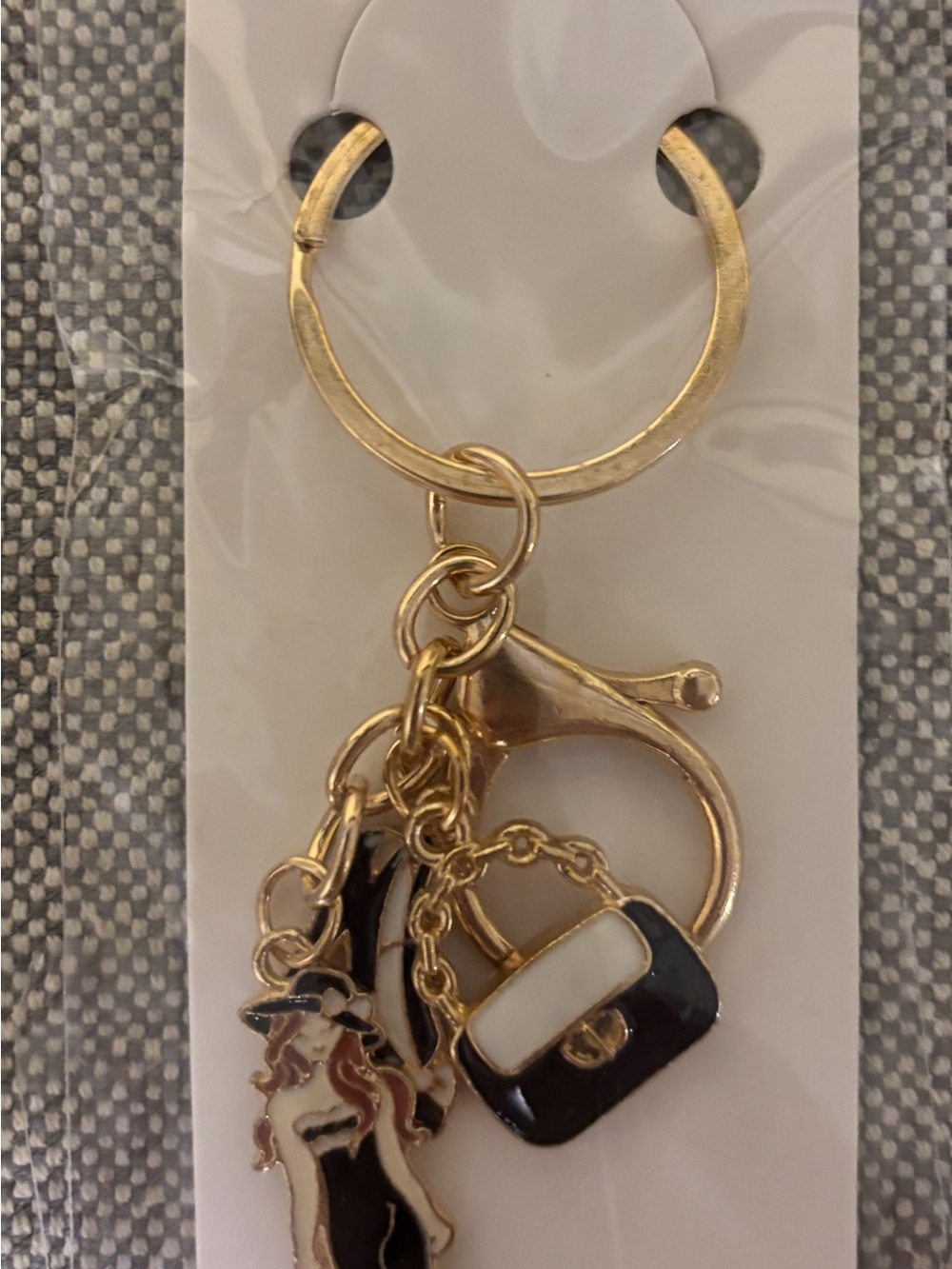 Source Unknown Gold-tone Black and White Enamel Charm Keychain